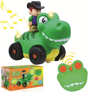 JOYIN Radio Control Toddler Cartoon Dino Race Car Toys with Music and Sound