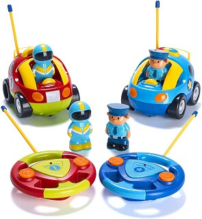 Prextex Pack of 2 Cartoon Police Car Radio Control Toys for Kids