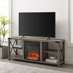 Walker Edison Faye Modern Farmhouse Metal X Fireplace TV Stand